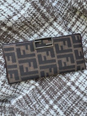 Vintage Fendi Brown and Dark Brown Zucca Wallet